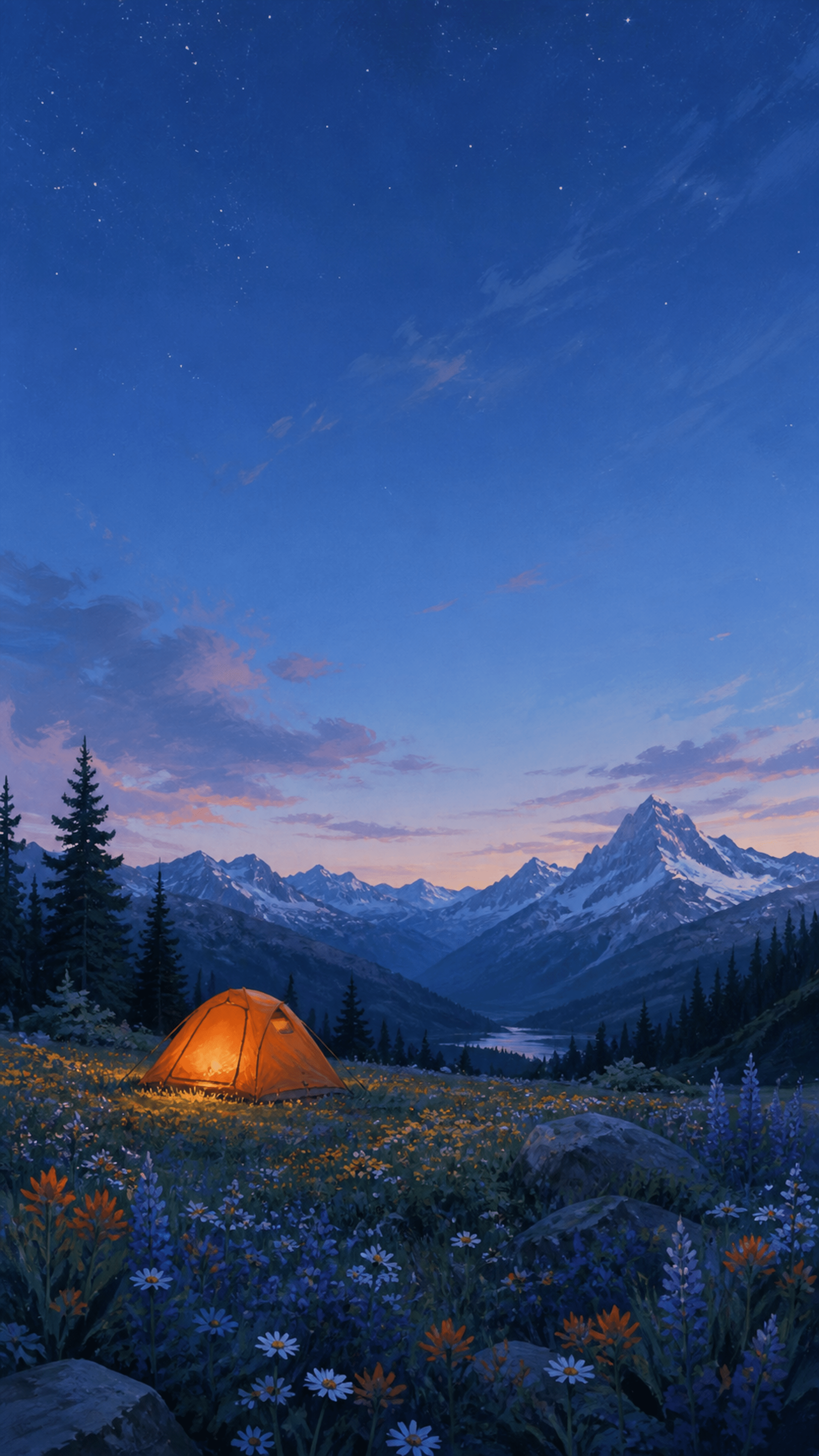 Alpine Tent Illustration phone wallpaper in high resolution