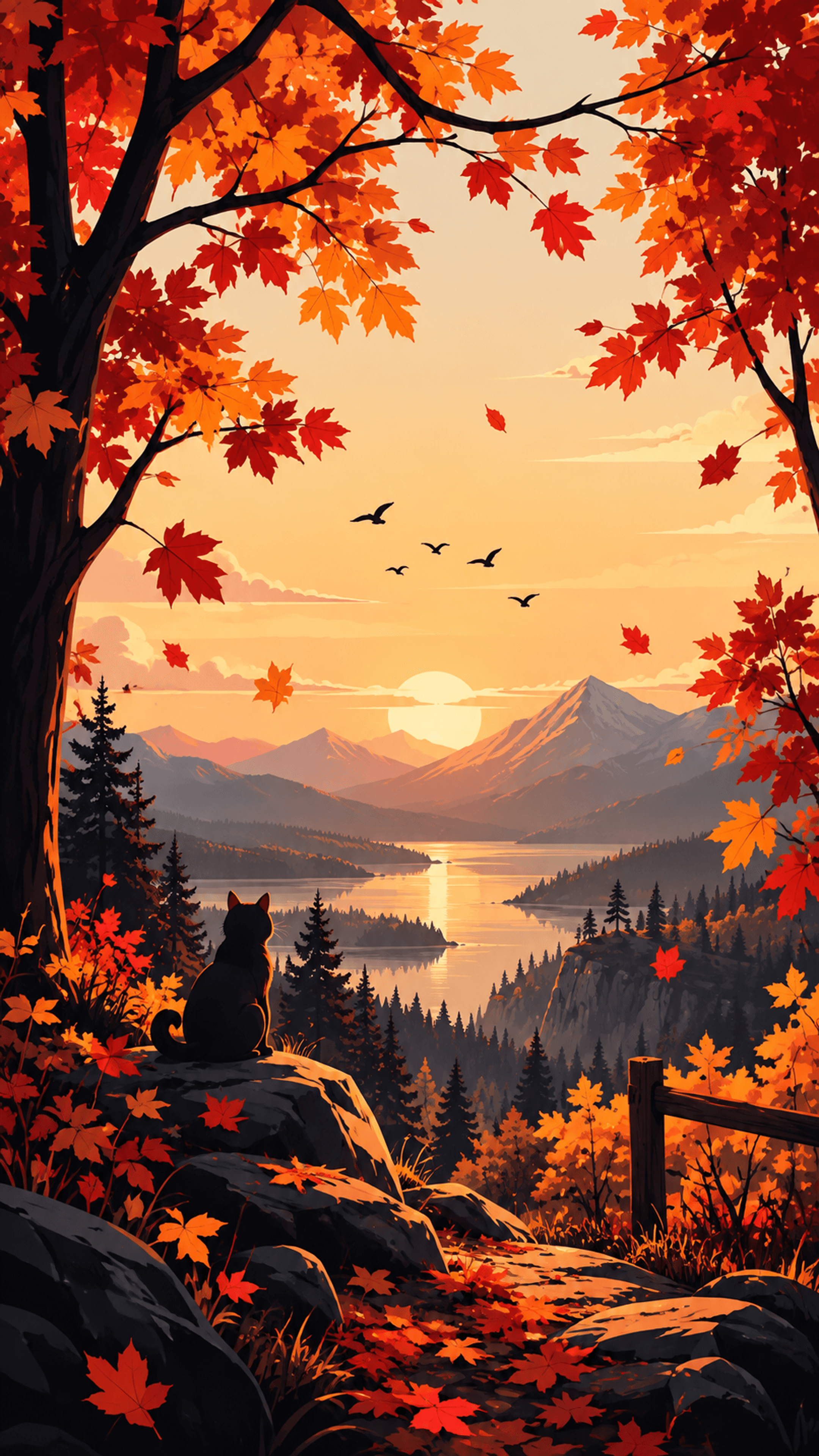 Autumn Lake Sentinel Nature phone wallpaper