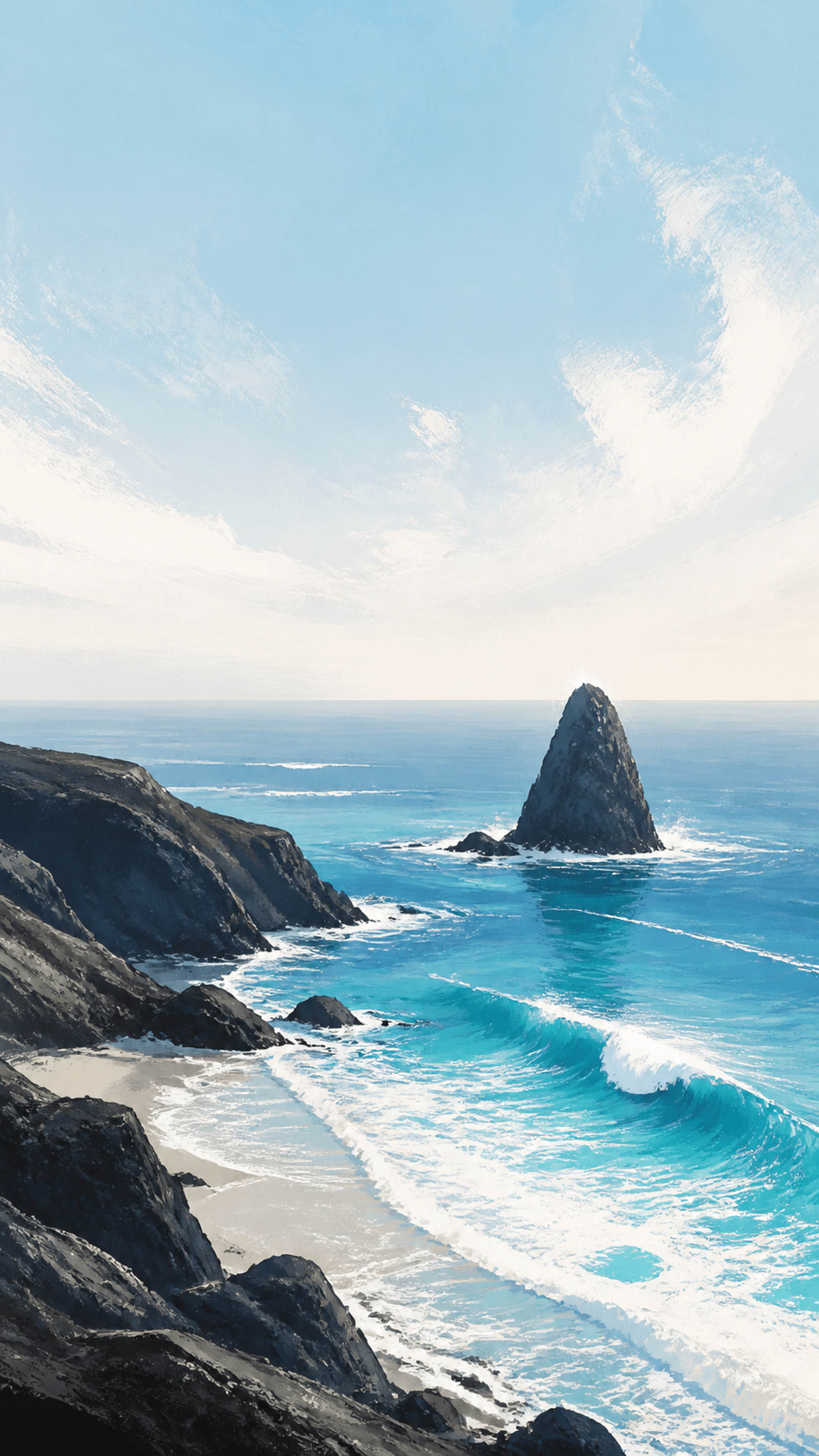 Azure Sea Stack Illustration phone wallpaper