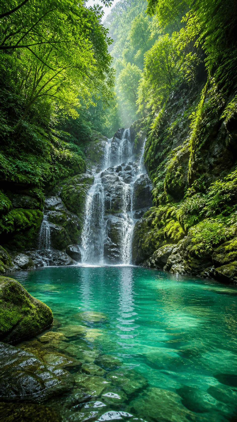 Emerald Falls Nature phone wallpaper