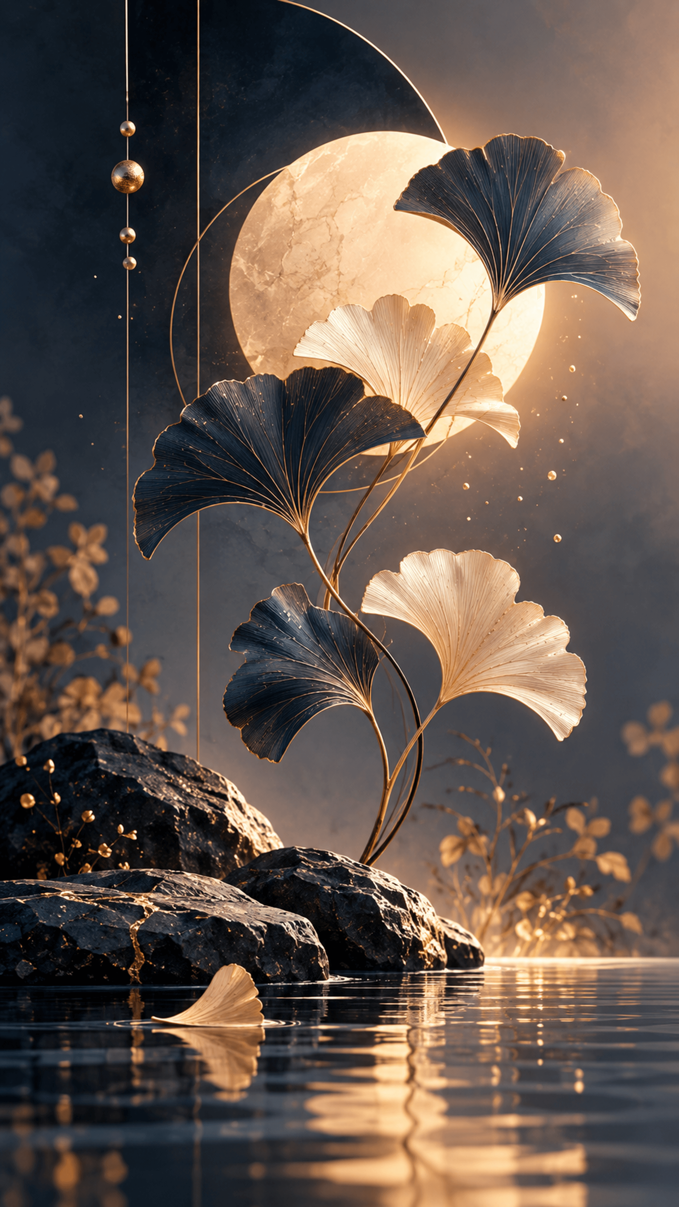 Ginkgo Moon Reverie Illustration phone wallpaper
