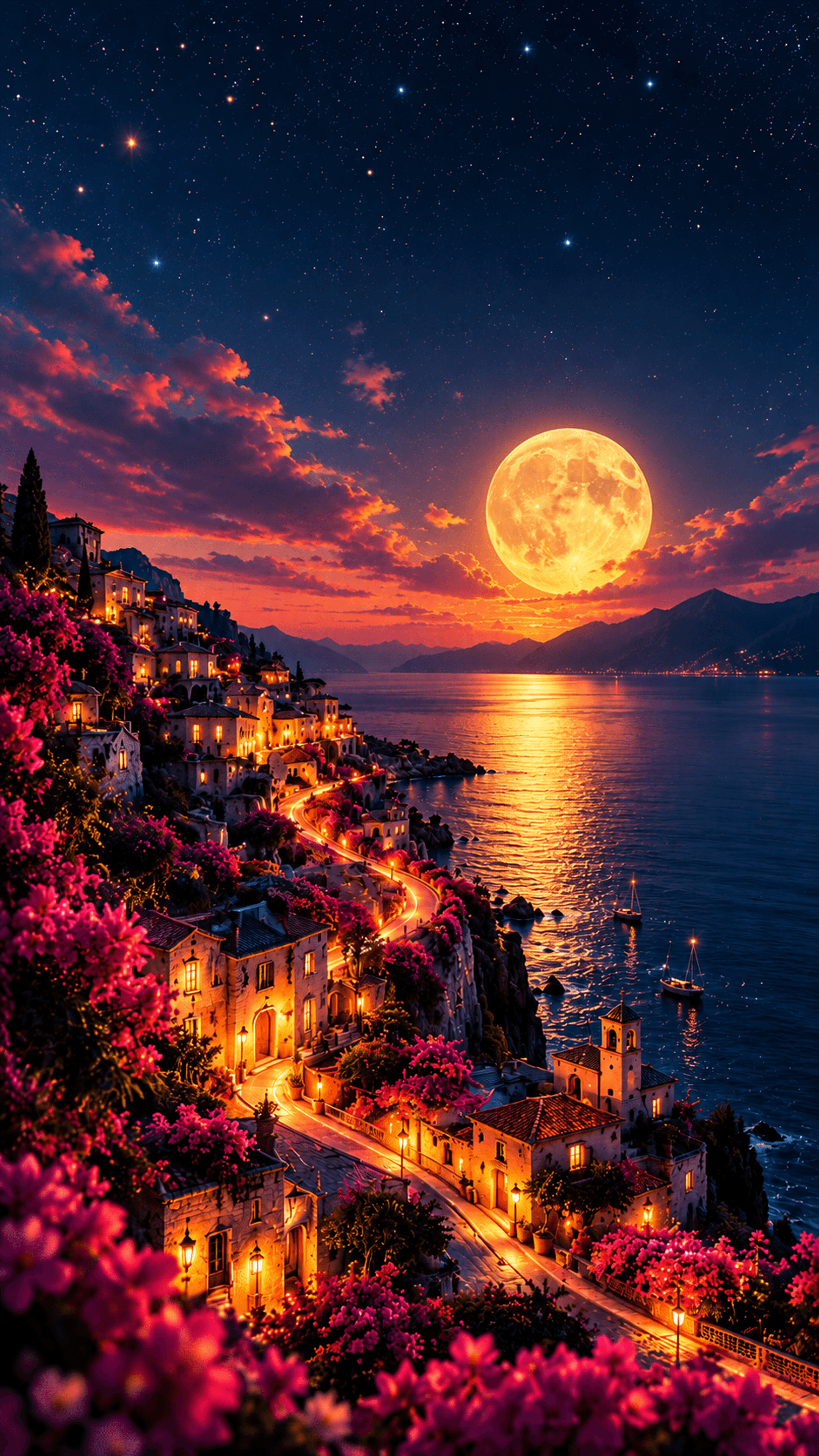 Moonlit Coastline Nature phone wallpaper